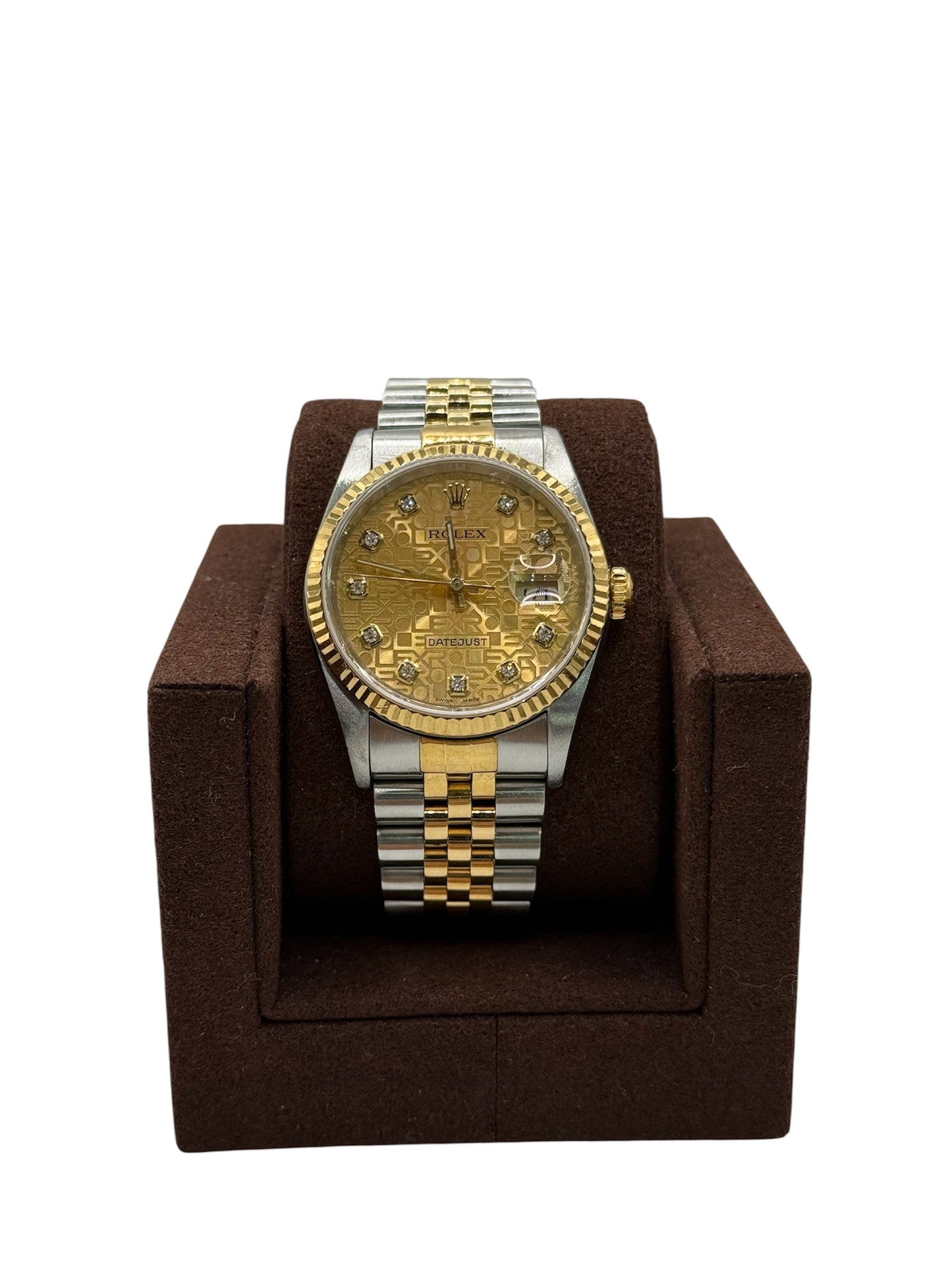 Datejust 36 16233 - Two Tone Yellow Gold - Champagne Anniversary Diamond Dial - Fluted Bezel (W Serial, 1995)