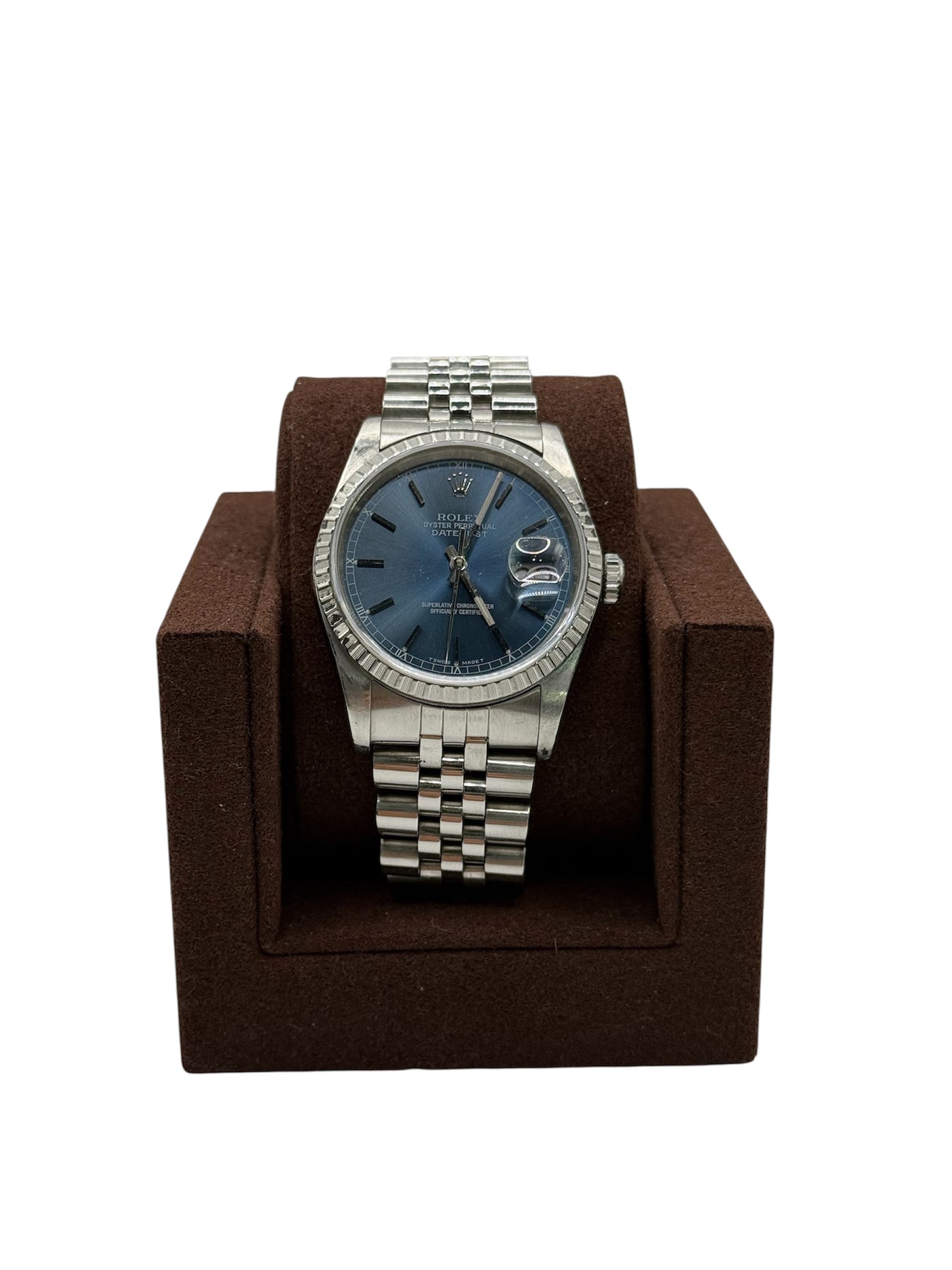 Rolex Datejust 36 16220 - Blue Stick Dial - Fluted Bezel - Jubilee Bracelet (R Serial, 1988)
