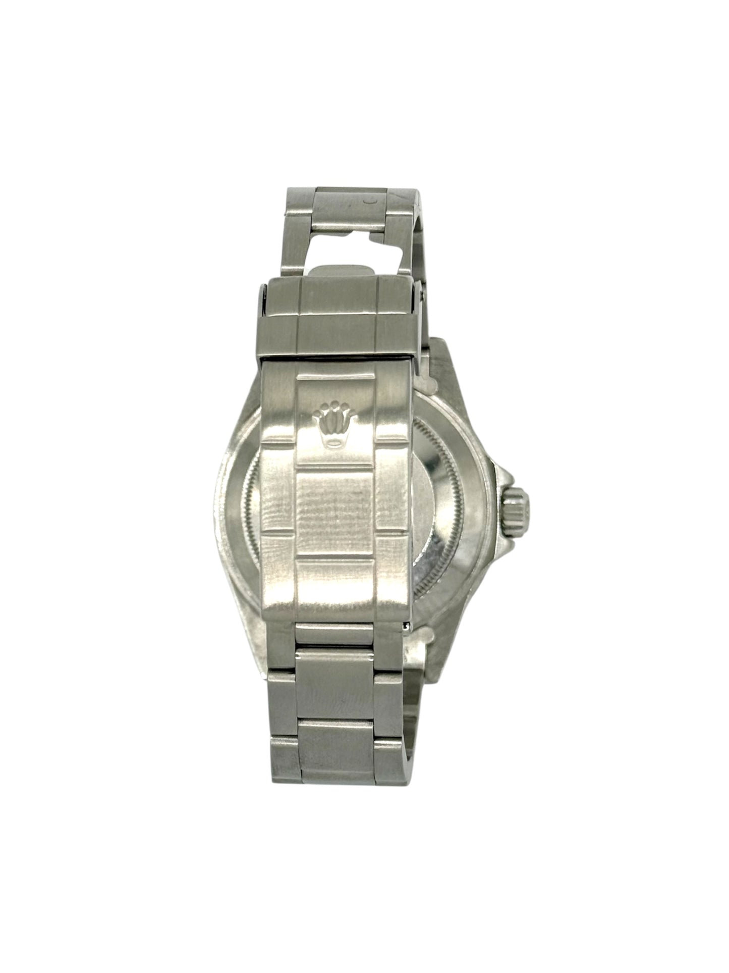 Rolex submariner date watch with black dial and stainless steel metal bracelet on a white background, P-serial