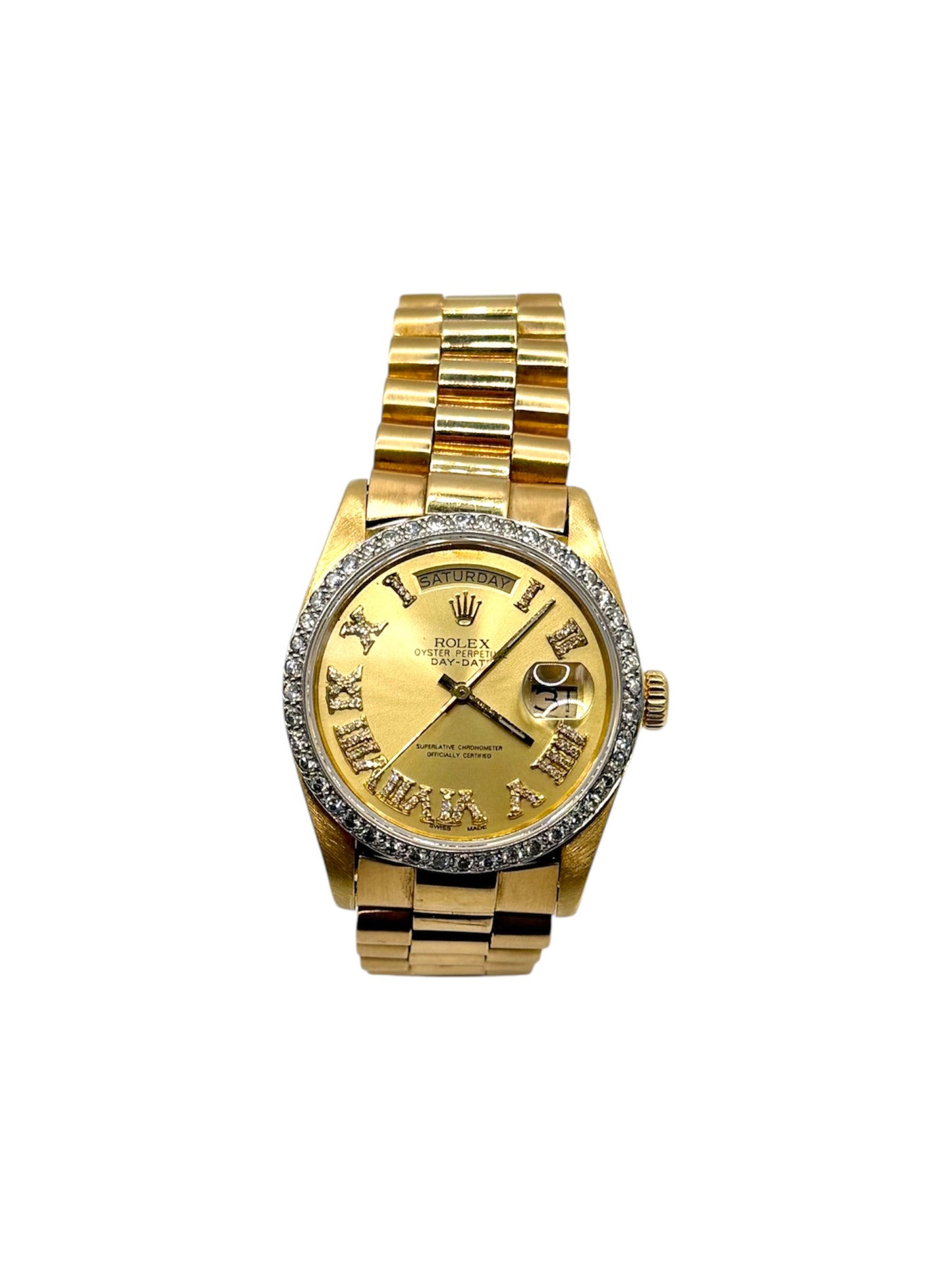 Rolex Day Date 36 (18038, 8 Million Serial) - Custom Champagne Roman Diamond Dial, Italian Bracelet