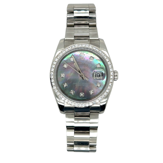 Rolex Datejust 36mm 116200 – Custom Black Mother of Pearl Diamond Dial, Custom Diamond Bezel (2011)