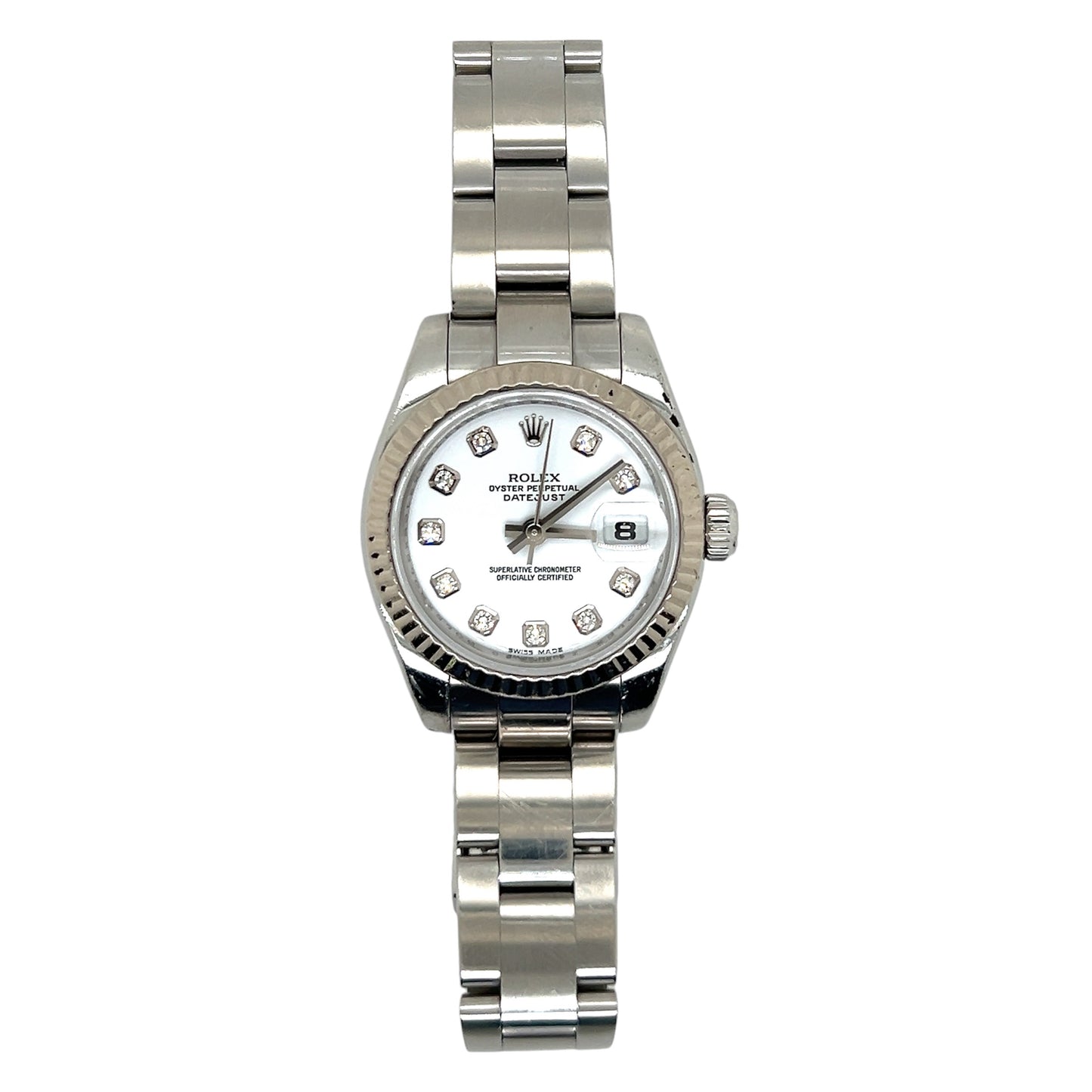 Rolex Lady-Datejust 179174 - White Dial, Steel & White Gold, Original Diamond Dial