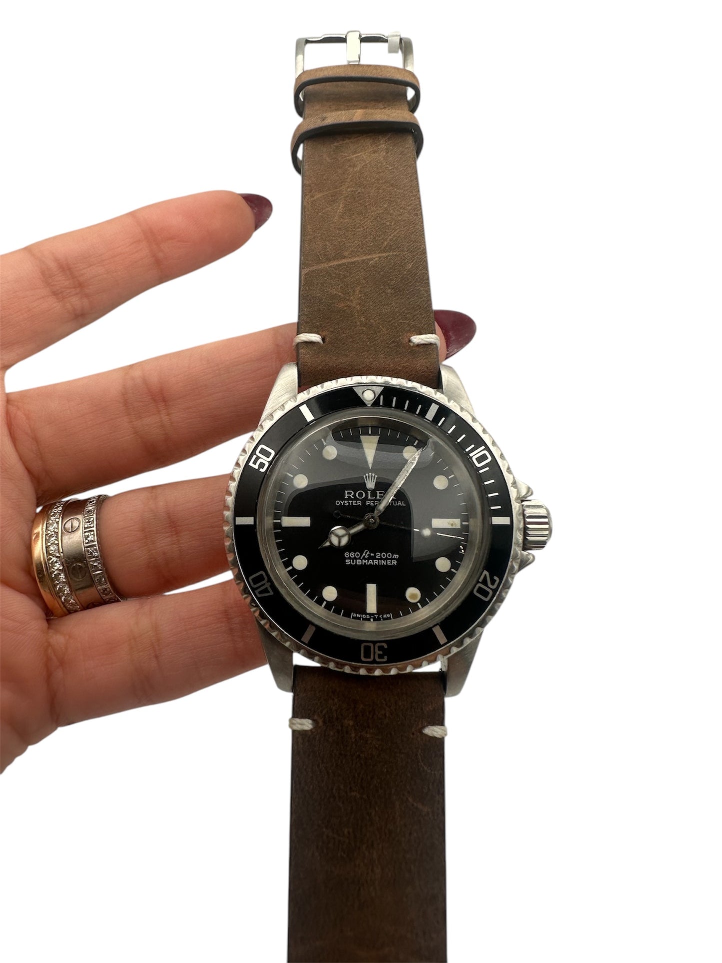 Rolex Submariner 5513 - Vintage 40mm Black Dial & Bezel, Custom Leather Band (1977)