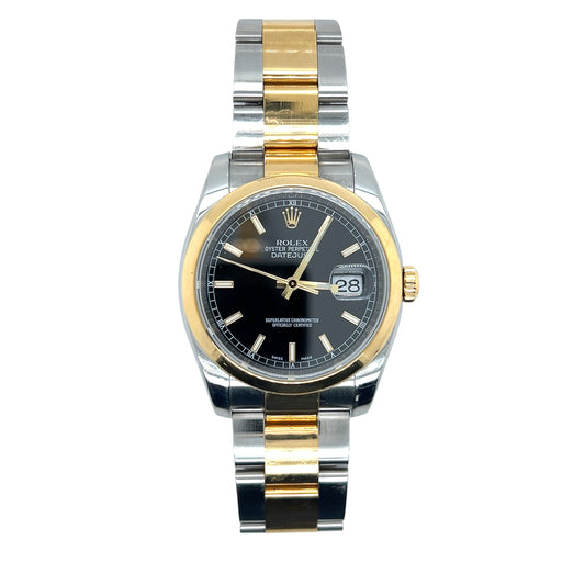 Rolex Datejust 36 116203 - Black Dial, Two-Tone Steel & Yellow Gold, Smooth Bezel