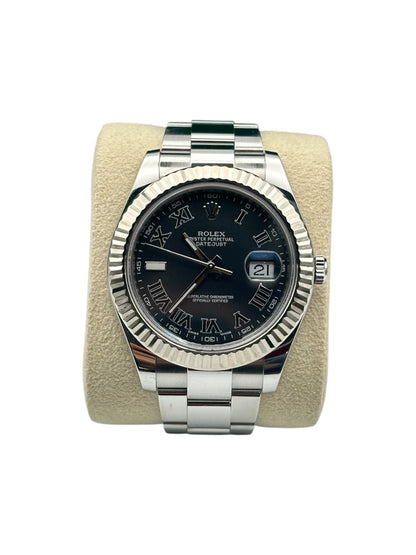 Rolex 41mm Datejust II Stainless Steel 116334 Black Roman Dial