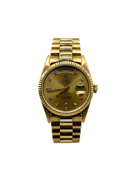 Rolex Day-Date President 18238 - 36mm Yellow Gold, Champagne Diamond Dial, Double Quick (X Serial, 1991)