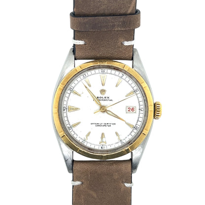 Rolex Oyster Perpetual Date 6075 - Bubble Back, 1950, Stainless Steel & Yellow Gold, Custom Leather Band (Vintage)