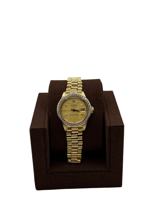 Rolex Ladies Datejust President 6917 - 26mm Champagne Stick Dial, Custom Diamond Bezel (1982)