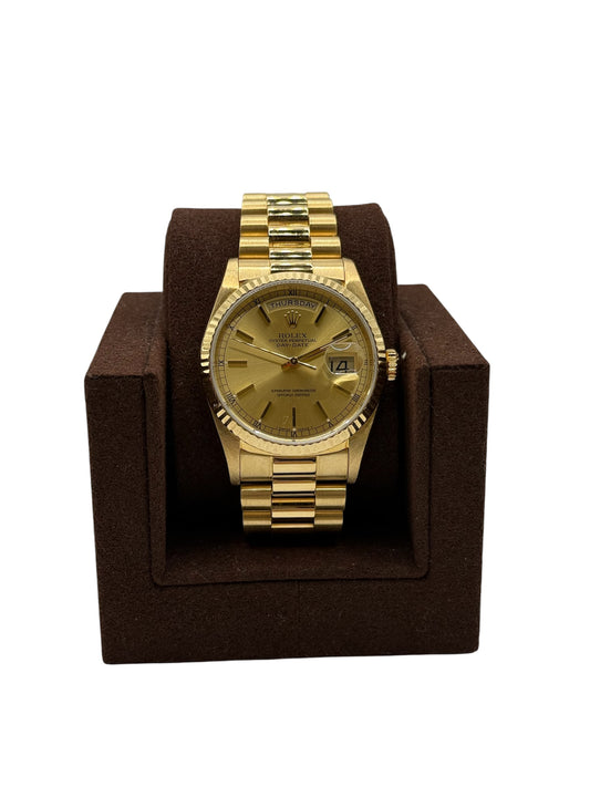 Rolex Day-Date President 18238 - 36mm Champagne Stick Dial, Double Quick (T Serial, 2000)