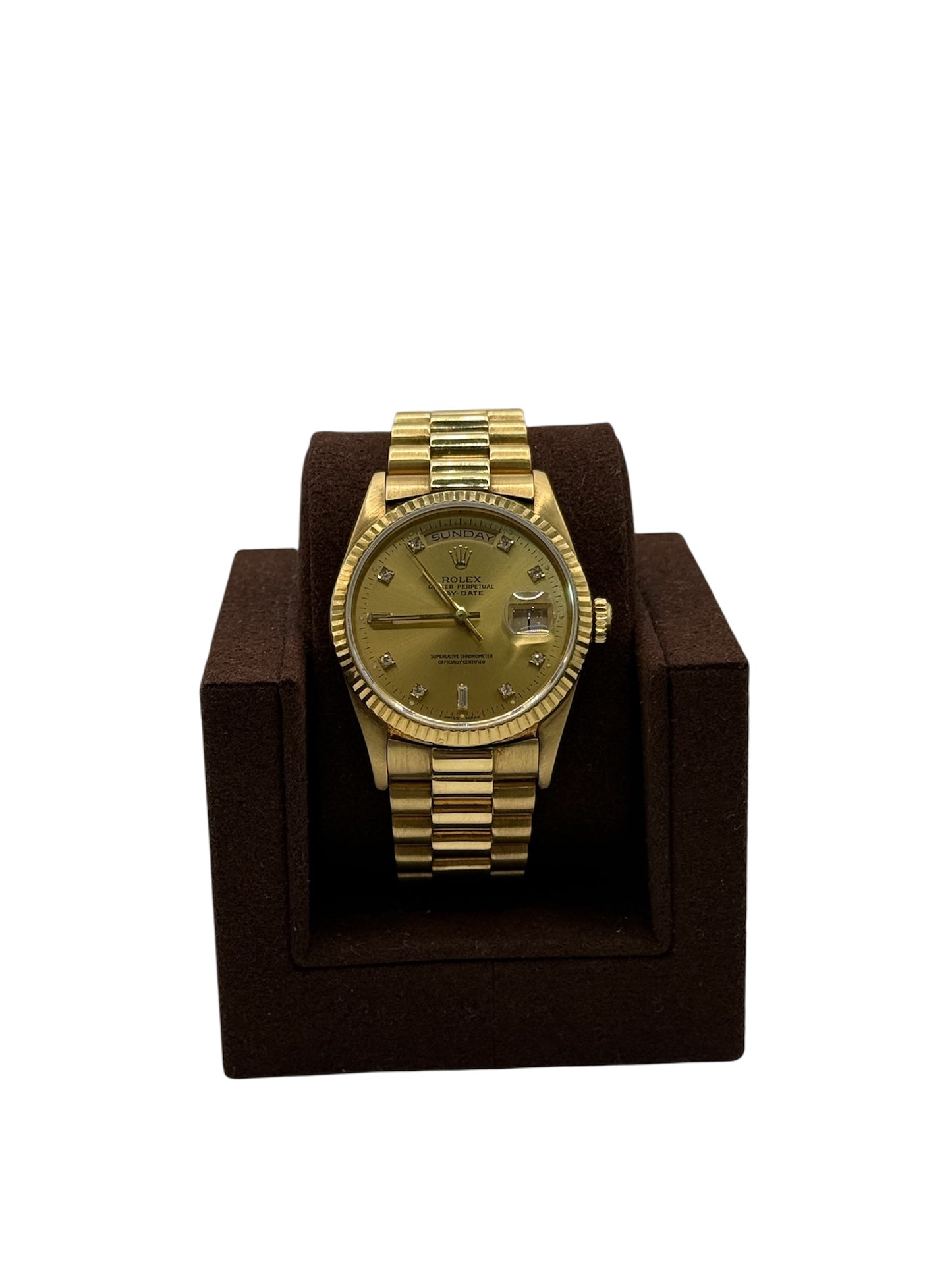Rolex Day-Date President 18238 - 36mm Yellow Gold, Champagne Diamond Dial, Double Quick (X Serial, 1991)