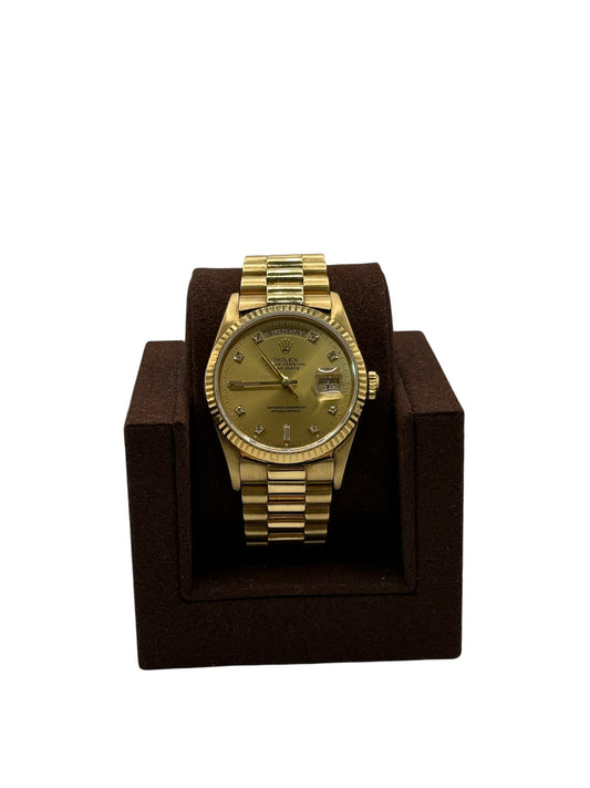 Rolex Day-Date President 18238 - 36mm Yellow Gold, Champagne Diamond Dial, Double Quick (X Serial, 1991)