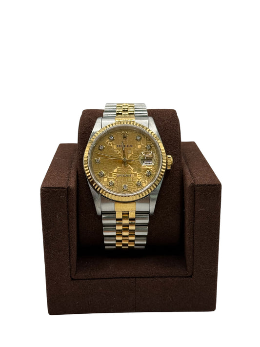 Datejust 36 16233 - Two Tone Yellow Gold - Champagne Anniversary Diamond Dial - Fluted Bezel (W Serial, 1995)
