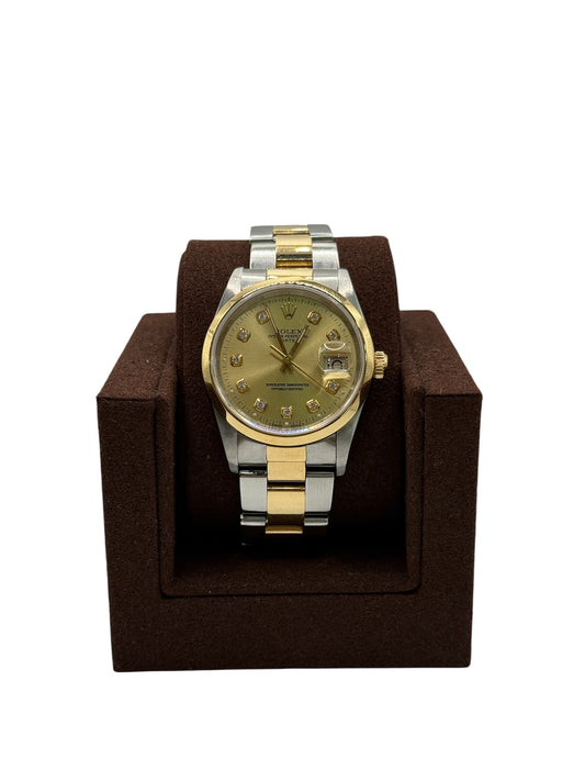 Rolex Datejust 36 15203 - Two Tone Yellow Gold - Champagne Diamond Dial - Smooth Bezel - Oyster Bracelet (U Serial, 1997)
