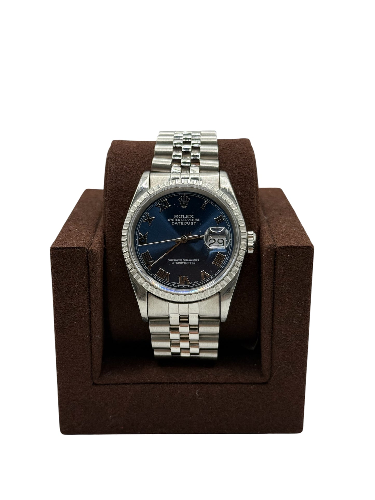 Rolex Datejust 36 16220 - Blue Roman Dial - Fluted Bezel - Jubilee Bracelet (X Serial, 1991)