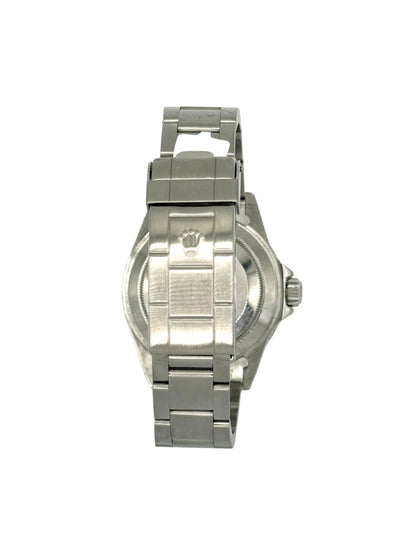 Rolex submariner date watch with black dial and stainless steel metal bracelet on a white background, P-serial